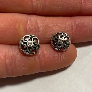 Brighton vintage Betsey‎ silver scrolled Swarovski Crystal center post earrings